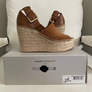Marc Fisher Adalyn Natural Multi Suede Espadrille Wedge Sandal